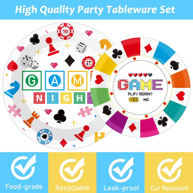Wiooffen 96 Pcs Family Game Night Party Supplies Gaming Party Decoration For Birthday Party Video Game Party Tableware Set Kids Game Night Party Paper Plate Napkin Fork 24 Guests - Image 4